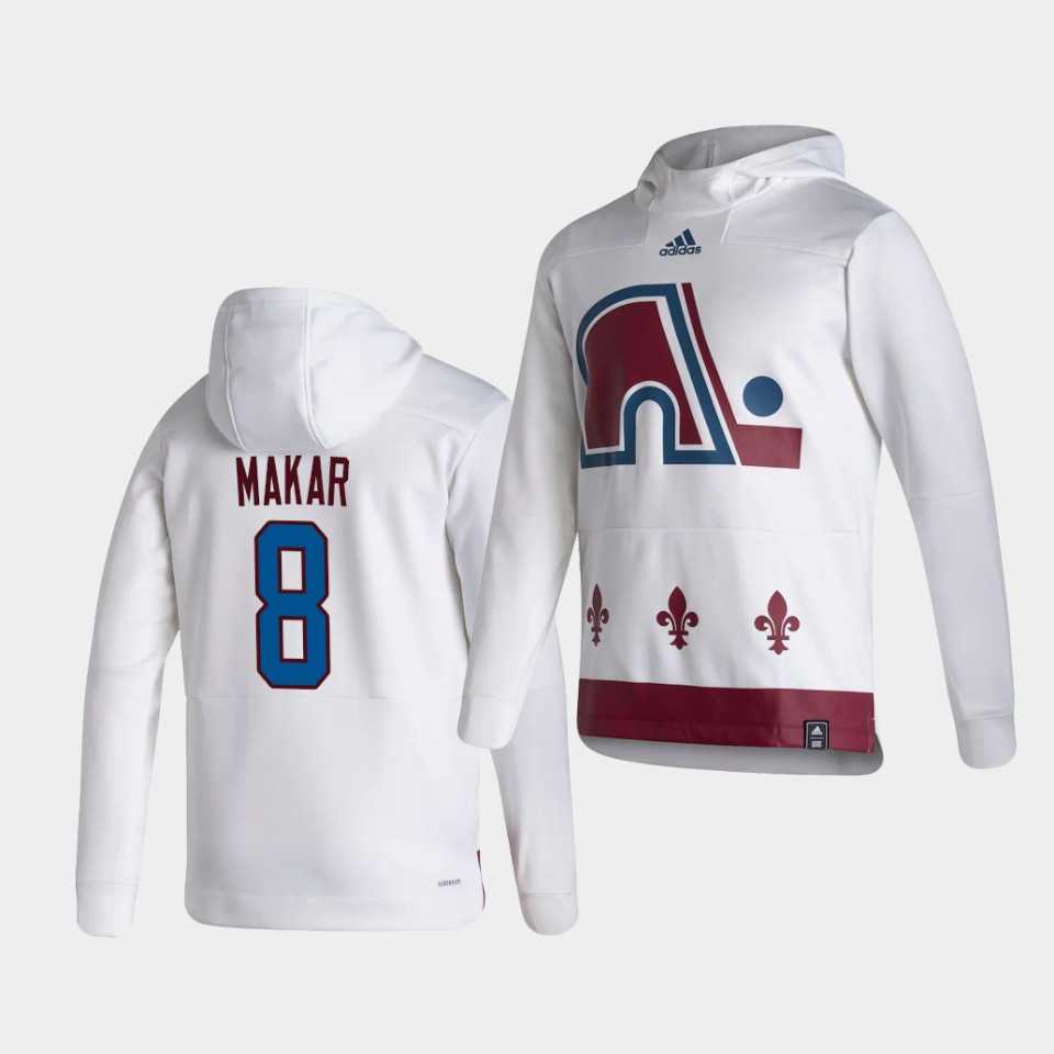 Men Colorado Avalanche 8 Makar White NHL 2021 Adidas Pullover Hoodie Jersey